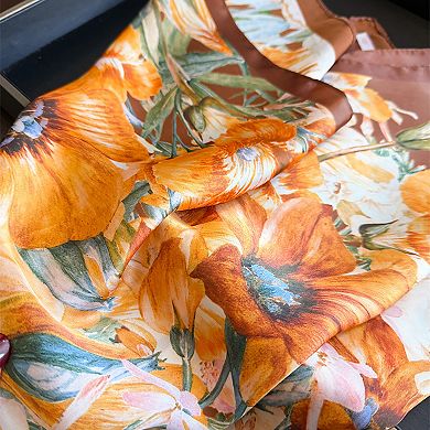 Women's Satin Floral Print Square Scarf Fashion Accessory