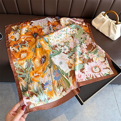 Women's Satin Floral Print Square Scarf Fashion Accessory