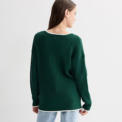 Girls 6-20 SO® Oversize Cable Stitch Sweater in Regular & Plus Size