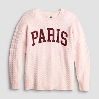 Girls 6-20 SO® Oversize Cable Stitch Sweater in Regular & Plus Size