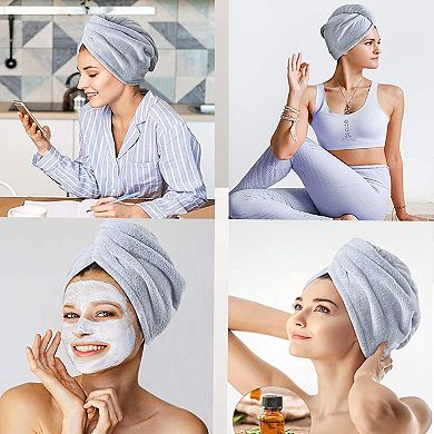 2 Pack Solid Hair Drying Towel Turban Absorbent Soft Quick Dry Hair Wrap