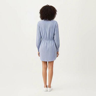 Women's Long Sleeve Button Down Shirt Dress with Twist Front Detail and Relaxed Fit