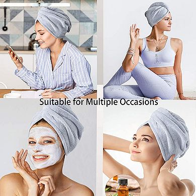 Soft Double-Layer Waffle Texture Hair Drying Cap with Button Closure