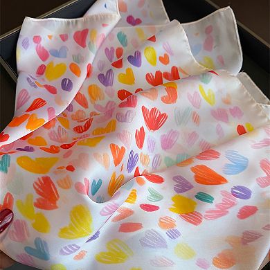 Women's Satin Heart Print Square Scarf Lightweight Soft Fashion Accessory