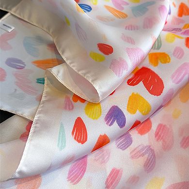 Women's Satin Heart Print Square Scarf Lightweight Soft Fashion Accessory