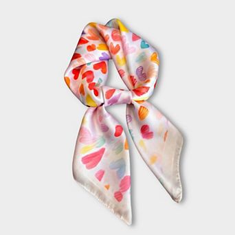 Women's Satin Heart Print Square Scarf Lightweight Soft Fashion Accessory