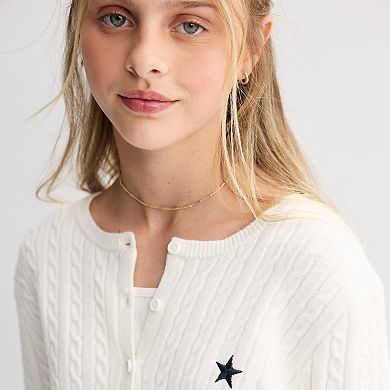 Girls 7-16 SO® Crewneck Cable Stitch Sweater Cardigan