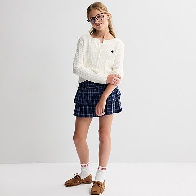 Girls 7-16 SO® Crewneck Cable Stitch Sweater Cardigan