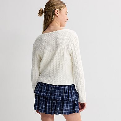 Girls 7-16 SO® Crewneck Cable Stitch Sweater Cardigan