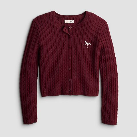 Детские кардиганы Girls 7-16 SO Crewneck Cable Stitch Sweater Cardigan