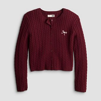 Girls 7-16 SO® Crewneck Cable Stitch Sweater Cardigan