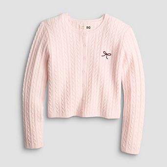 Girls 7-16 SO® Crewneck Cable Stitch Sweater Cardigan
