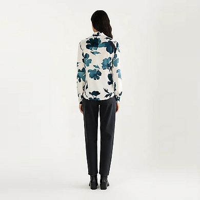 Women's Floral Print Long Sleeve Blouse with V Neckline and Soft Draped Fit