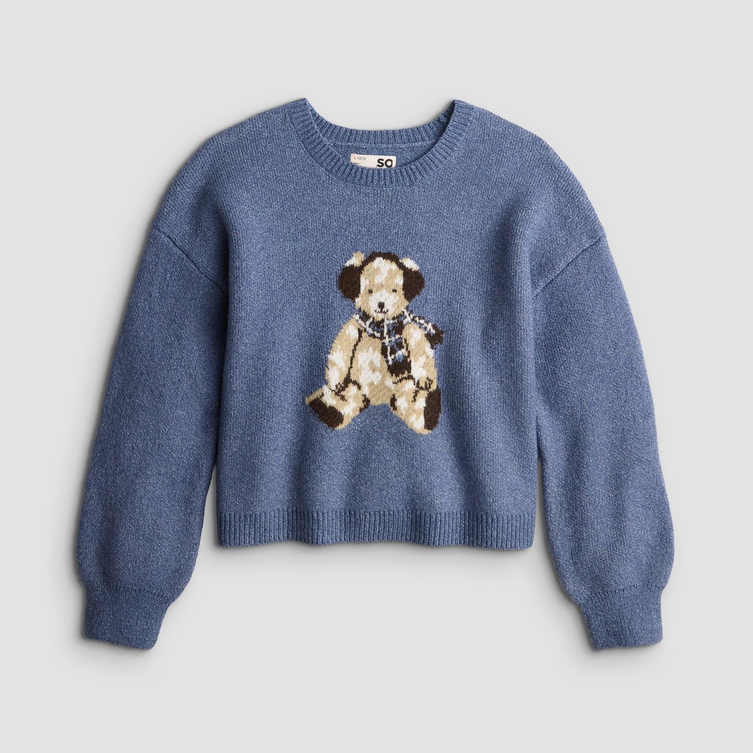 Свитер SO® Graphic Crewneck для девочек, цвет: Синий — фото 1