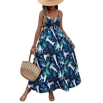 Women's Maxi Dress Floral Print Twisted V Neck Sleeveless Long Dress Casual Dress