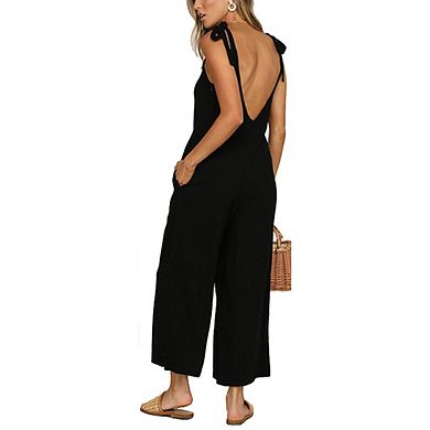 Womens Casual Loose Jumpsuits Boho Wide Leg Rompers Sleeveless Overalls