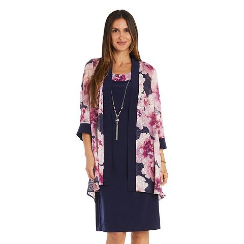 Женские платья R&M Petite R&M Richards 2 pc Floral Chiffon Jacket Dress