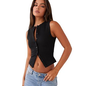 Womens Going Out Tank Top Ribbed Button Down Sleeveless Vest Crop Spring Beach Vacation Tops