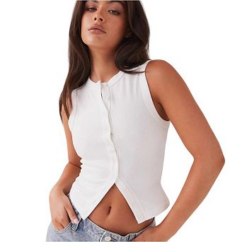 Womens Going Out Tank Top Ribbed Button Down Sleeveless Vest Crop Spring Beach Vacation Tops