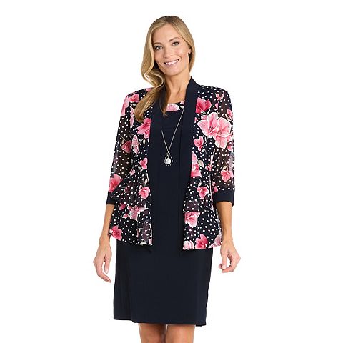 Женские платья R&M Petite R&M Richards 2 pc Floral & Dot Mesh Jacket Dress