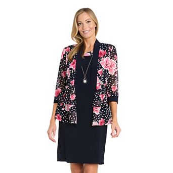 Petite R&M Richards 2 pc Floral & Dot Mesh Jacket Dress