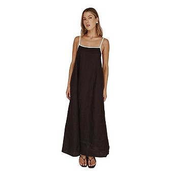 Women's Loose Flowy Sundress Contrast Spaghetti Strap Sleeveless Backless Beach Maxi Long Dresses
