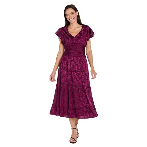 Женские платья R&M Petite R&M Richards Floral Jacquard V-Neck Dress