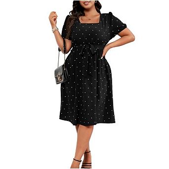 Women Plus Size Dresses Square Neck Short Sleeve Dresses polka dots Dresses
