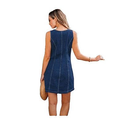 western short dresses for ladies Wildy New Summer American Western Cowgirl Style Blue Crop Mini Dress  Country Outfits Women Casual Dresses Mother's Day Outfit Simple Dress