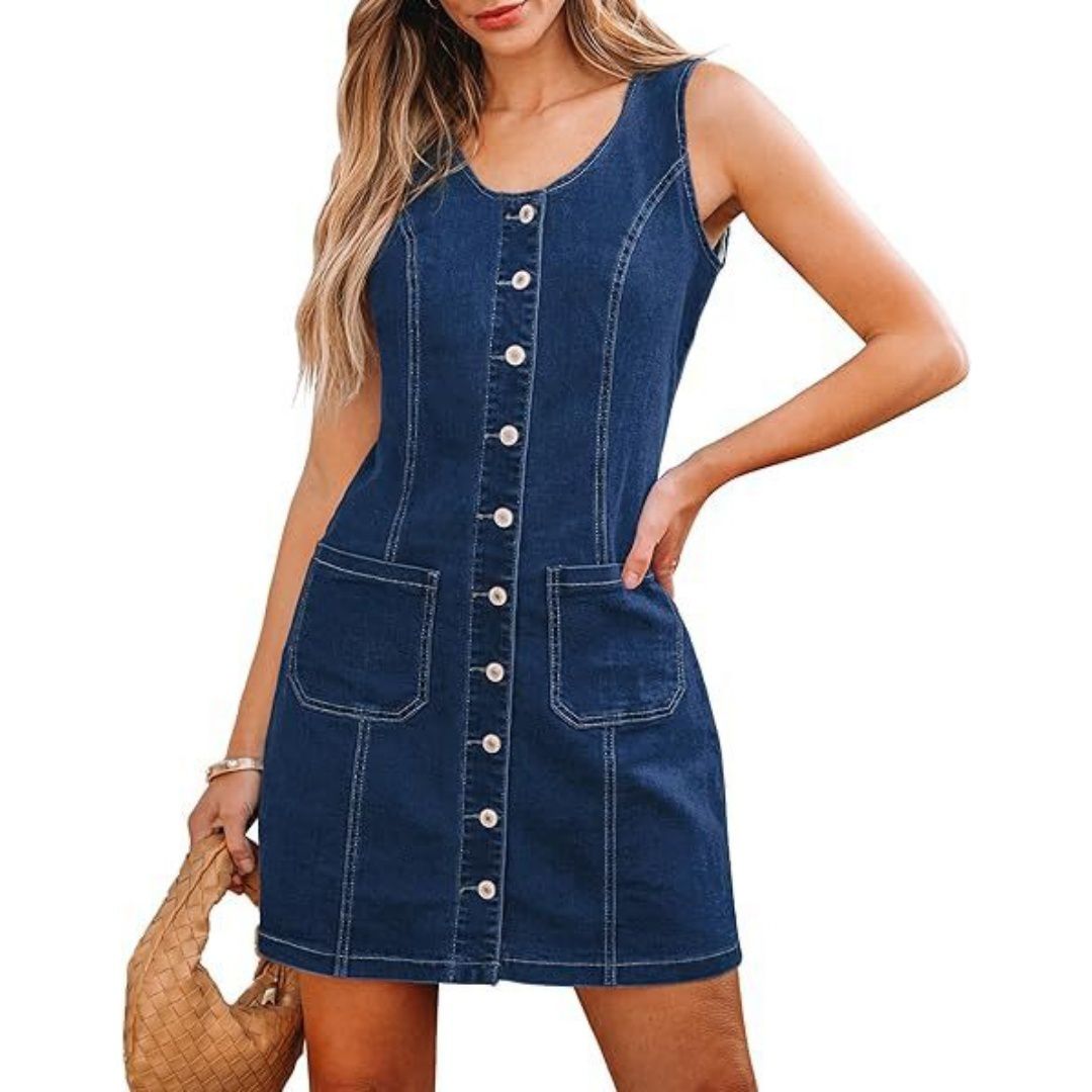 Женские платья Denim Dresses for Women Sleeveless Stretchy Jean Casual Western Short Button Down Dress