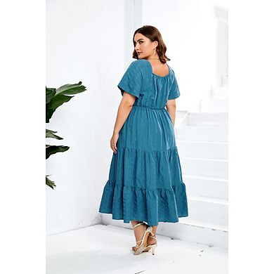 Women's Plus Size Dress Flowy Boho Maxi Dress Ruffle Heart Neck Ruched Sundress
