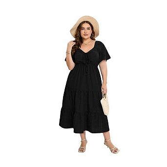 Women's Plus Size Dress Flowy Boho Maxi Dress Ruffle Heart Neck Ruched Sundress