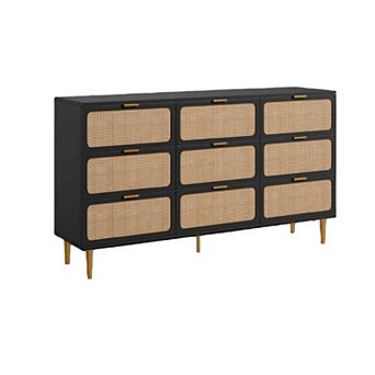 Rattan 9 Drawer Dressers for Bedroom,Dresser with Deep Drawers, Large Chest of Drawers