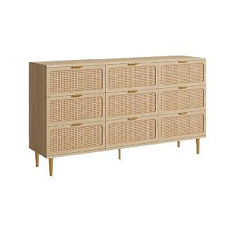 Rattan 9 Drawer Dressers for Bedroom,Dresser with Deep Drawers, Large Chest of Drawers