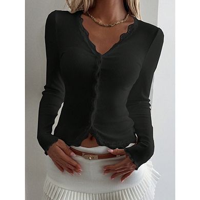 Womens Long Sleeve Tops Lightweight Cardigan Cropped Going Out Shirts Ribbed Button Down Cute Trendy