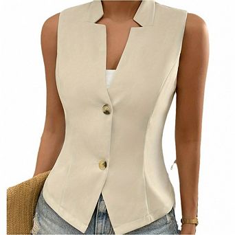 Women Sleeveless Blazers Business Casual Dressy Lapel V Neck Button Open Front Work Suit Vest Tops