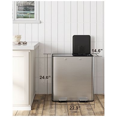 2 X 8 Gallon Step Trash Can,2 x 30l Double Kitchen Trash Can with Soft-Close Lid