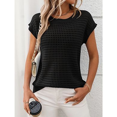 Womens Tops Crochet Cap Sleeve Sweater Pullover Cute Beach Vacation Clothes