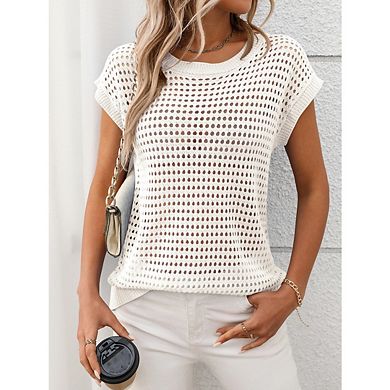 Womens Tops Crochet Cap Sleeve Sweater Pullover Cute Beach Vacation Clothes