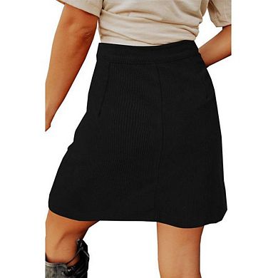 Womens Corduroy Skirts High Waisted Button Down A-line Short Mini Skirt with Pockets