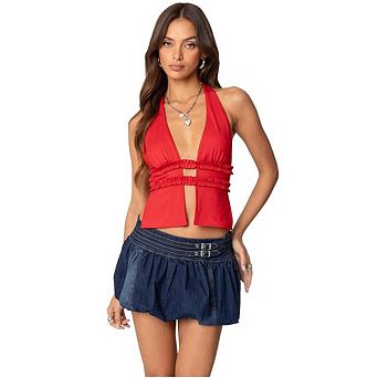 Women's Pleated Denim Mini Skirt Casual Short Jean Skater Skirts
