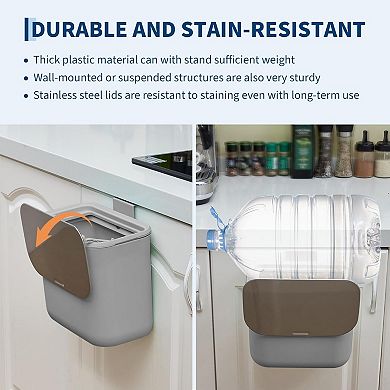 1.8 Gallon Hanging Trash Can with Stainless Steel Lid, Under Sink Compost Bin