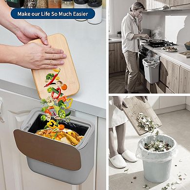 1.8 Gallon Hanging Trash Can with Stainless Steel Lid, Under Sink Compost Bin