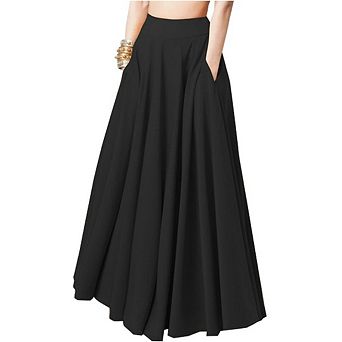 Women High Waist Maxi Skirt A Line Stretch Ankle Length Skirts Solid Color Lightweight Dress