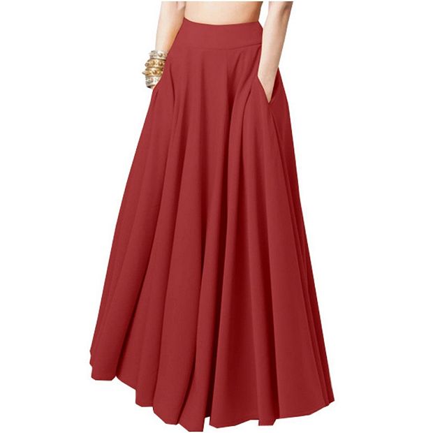 Women High Waist Maxi Skirt A Line Stretch Ankle Length Skirts Solid Color  Lightweight Dress