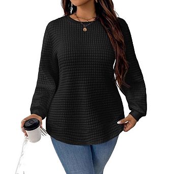 Women Plus Size Waffle Knit Tops Long Sleeve Thermal Warm Sweatshirts Sweater Knit Crew Neck Shirts