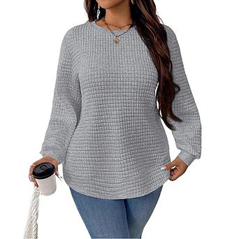 Women Plus Size Waffle Knit Tops Long Sleeve Thermal Warm Sweatshirts Sweater Knit Crew Neck Shirts