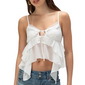 Women Camisoles Tops V Neck Backless Ruffle Hem Going Out Tie Tops Cute Y2k Teen Girls Camis