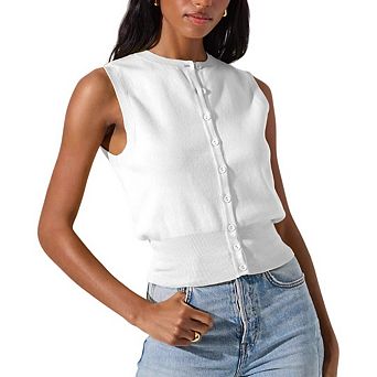 Womens Sleeveless Sweater Vest Lightweight Casual Knit Tank Tops Trendy Crew Neck Button Cardigans