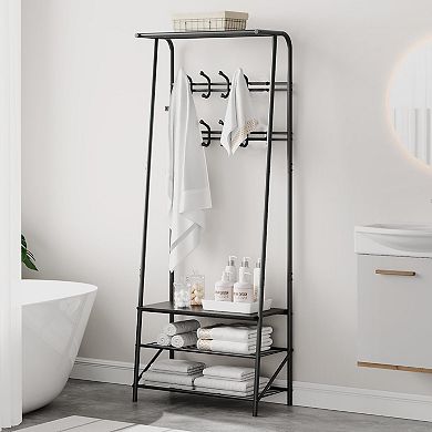 Coat Rack Shoe Bench with 5 Hooks, Hall Trees Entryway Bench with Storage